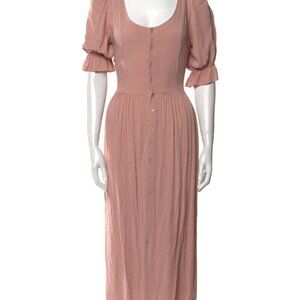 Christy Dawn Astrid Blush Pink Midi Dress with Puff Sleeves